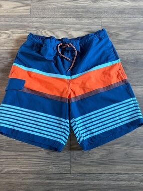 George Blue, Orange & Light Blue Striped Swim Shorts